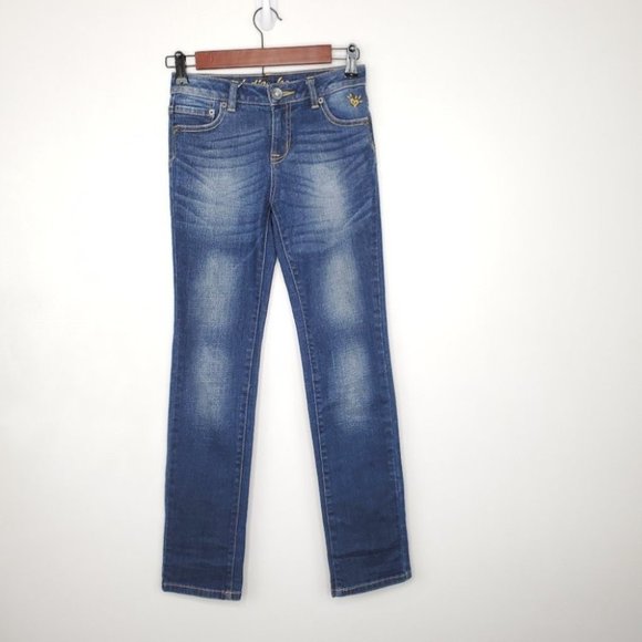 Justice Girls Medium Wash Whiskering Fading Denim Jeans Size 12S - Picture 1 of 12